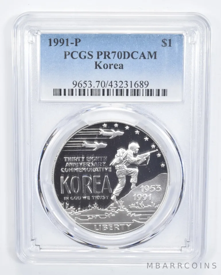 1991-P Korean War Commemorative Silver Dollar PR70 DCAM PCGS