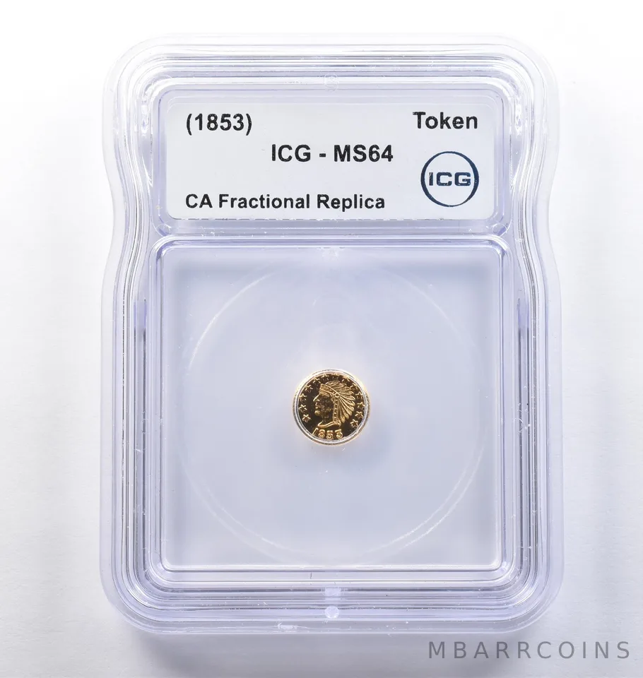 (1853) CA Fractional Gold Style Token Indian Head 1/4 Dollar MS64 ICG *3746