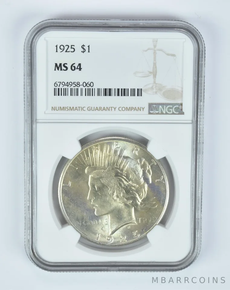 MS64 1925 Peace Silver Dollar NGC Beautifully Toned a7469
