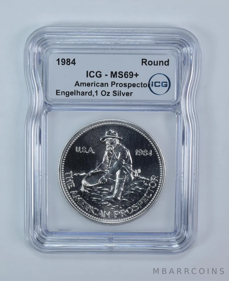 1984 Engelhard American Prospector 1 Troy Oz Silver Round MS69+ ICG