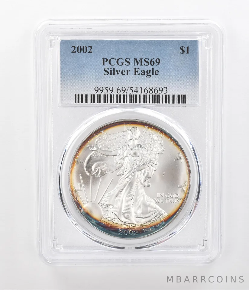 2002 American Silver Eagle MS69 PCGS Peripheral Tone a1246