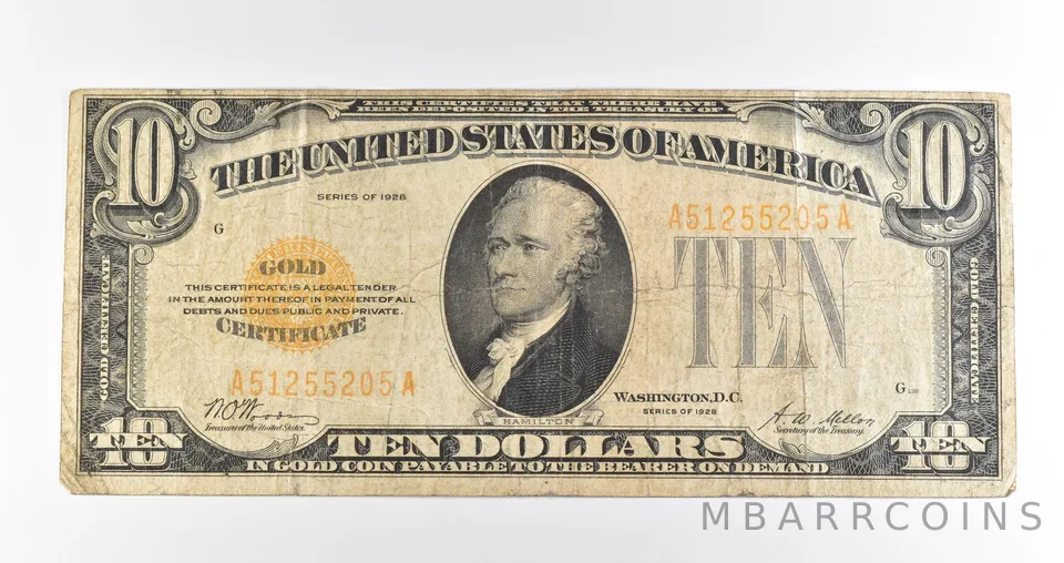 1928 $10 Gold Certificate Yellow Seal *3900