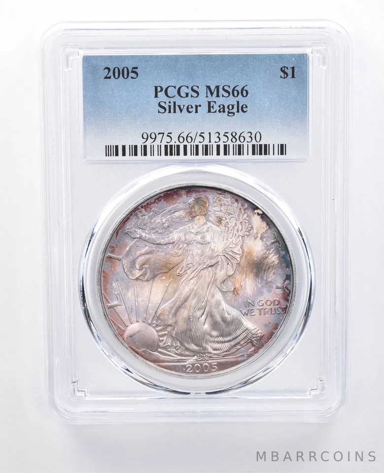 2005 American Silver Eagle MS66 PCGS Purple/Blue Tone *8184