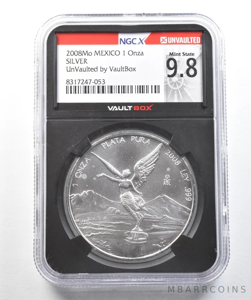 2008 Mo Mexico 1 Onza Silver Libertad Unvaulted Vaultbox MS9.8 NGCX *2490