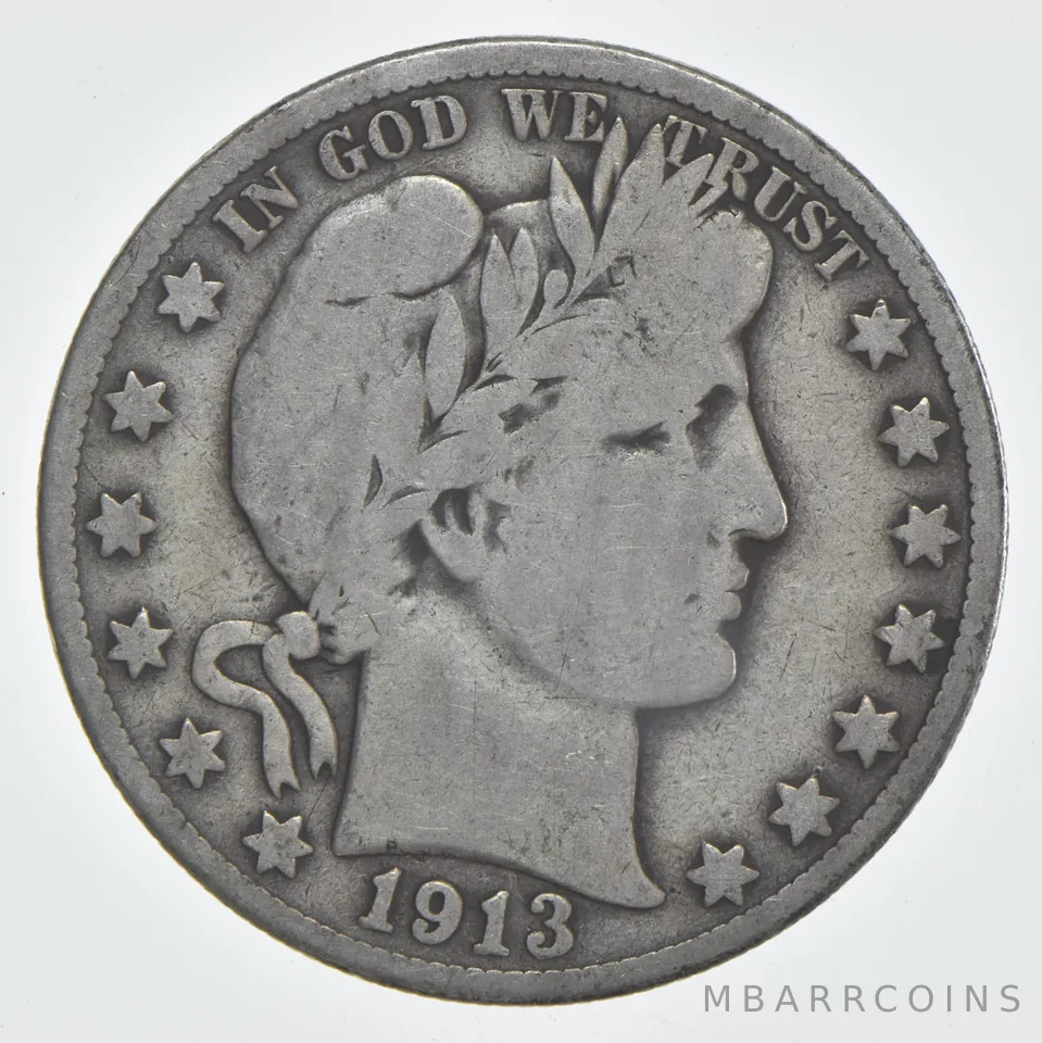 1913-S Barber Half Dollar 90% Silver VG Condition