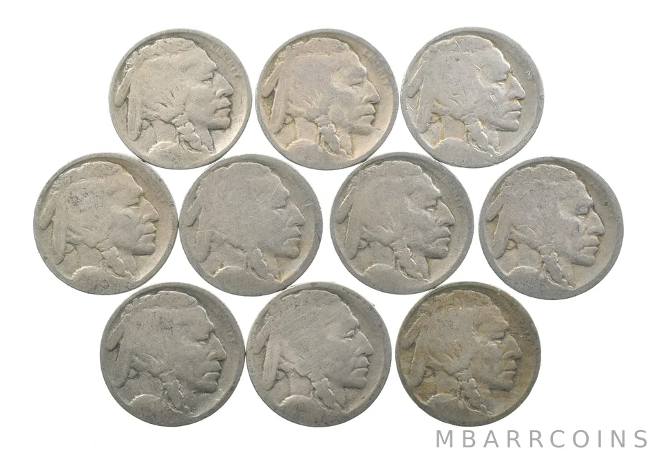 Lot of 105c RAISED GROUND1913 Buffalo NickelsFirst Year Issue! May be P/D/S *629