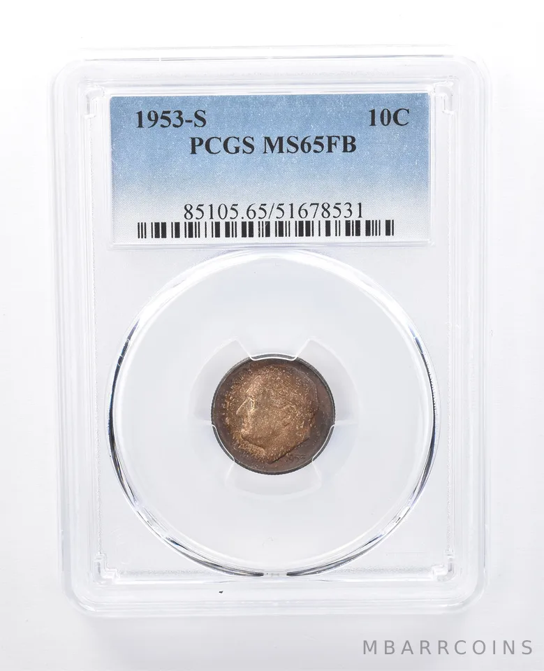 1953-S Roosevelt Dime MS65 FB PCGS Beautiful Tone *8059