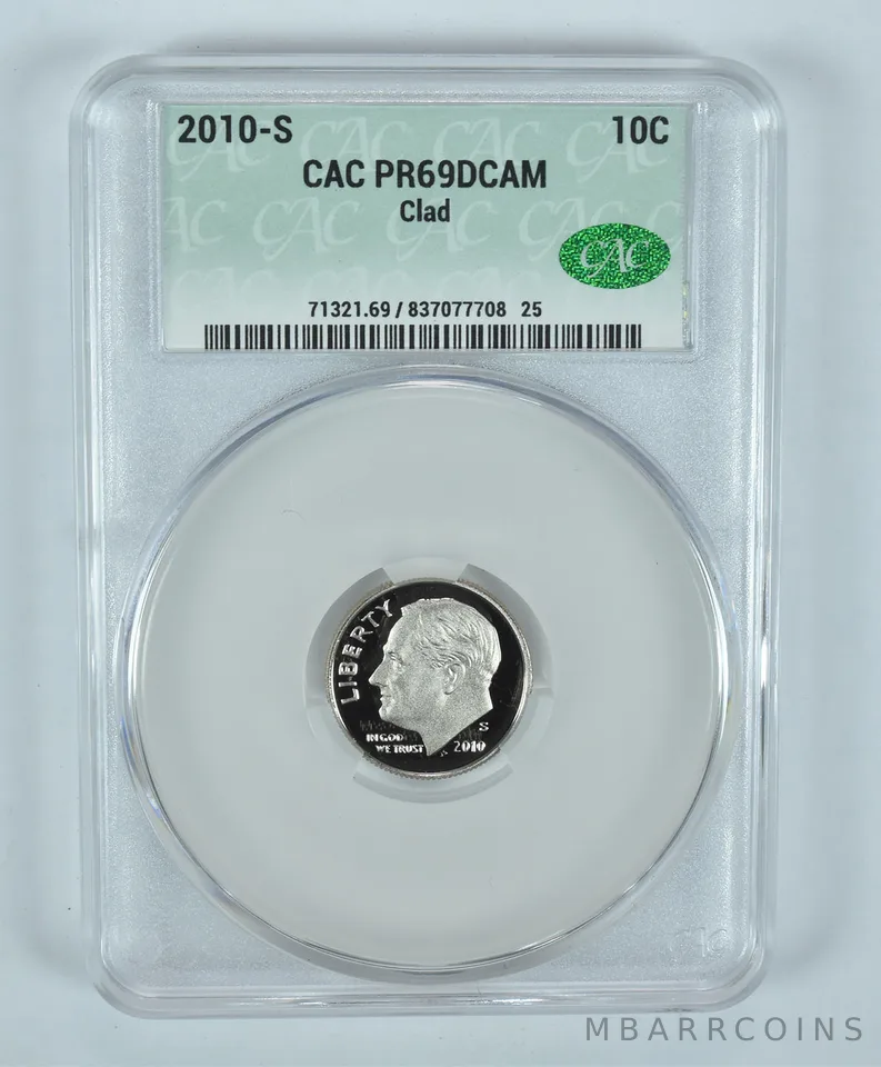 2010-S Roosevelt Dime CLAD PR69 DCAM CAC CACg