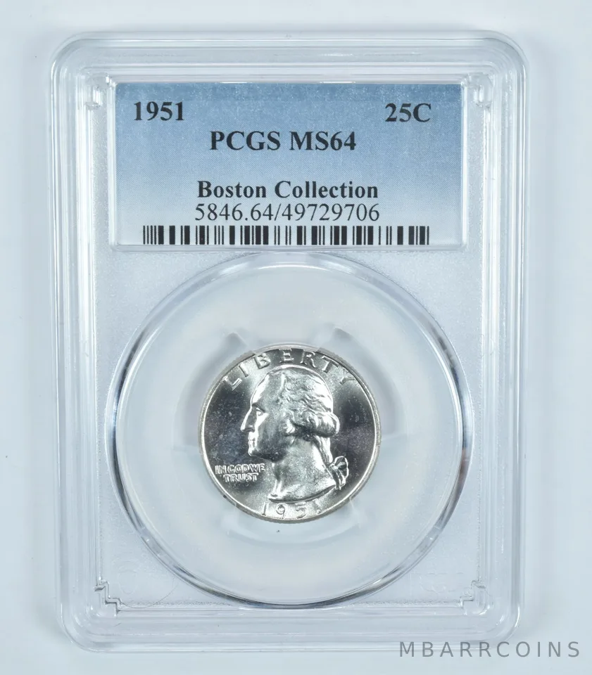 1951 Washington Quarter Boston Collection MS64 PCGS Blue Label