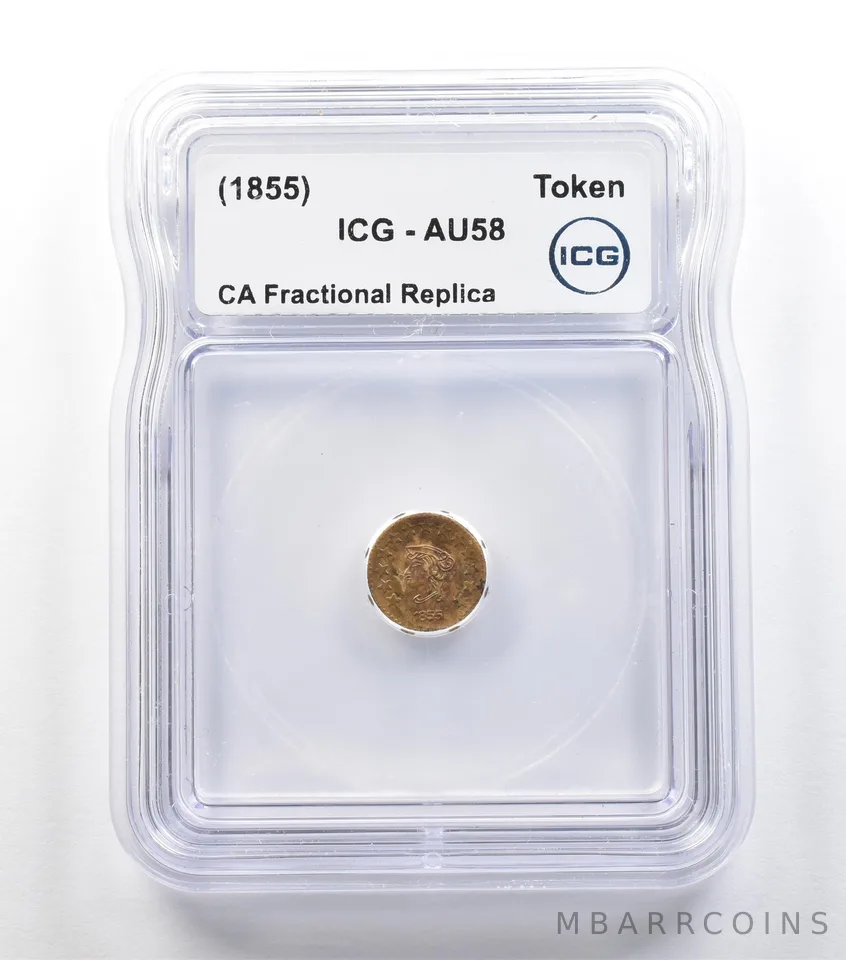 (1855) California Fractional Gold Token 1/2 Dollar Liberty Head AU58 ICG *3965