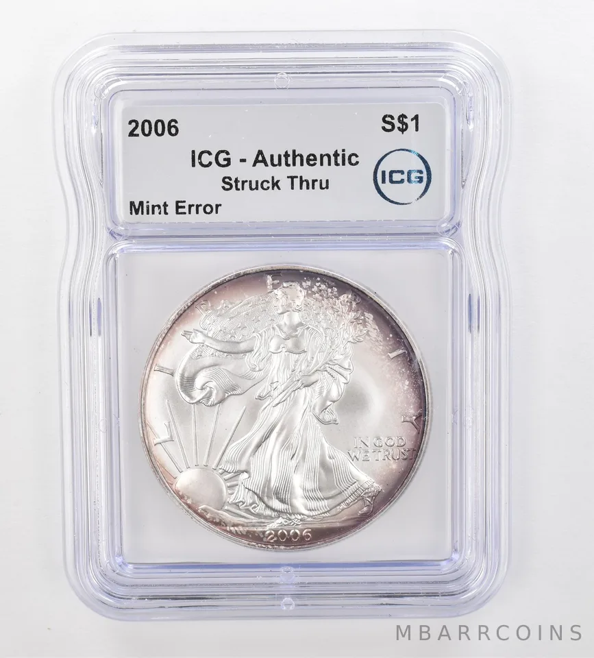 2006 American Silver Eagle Error Struck Thru Authentic ICG Peripheral Tone *0888