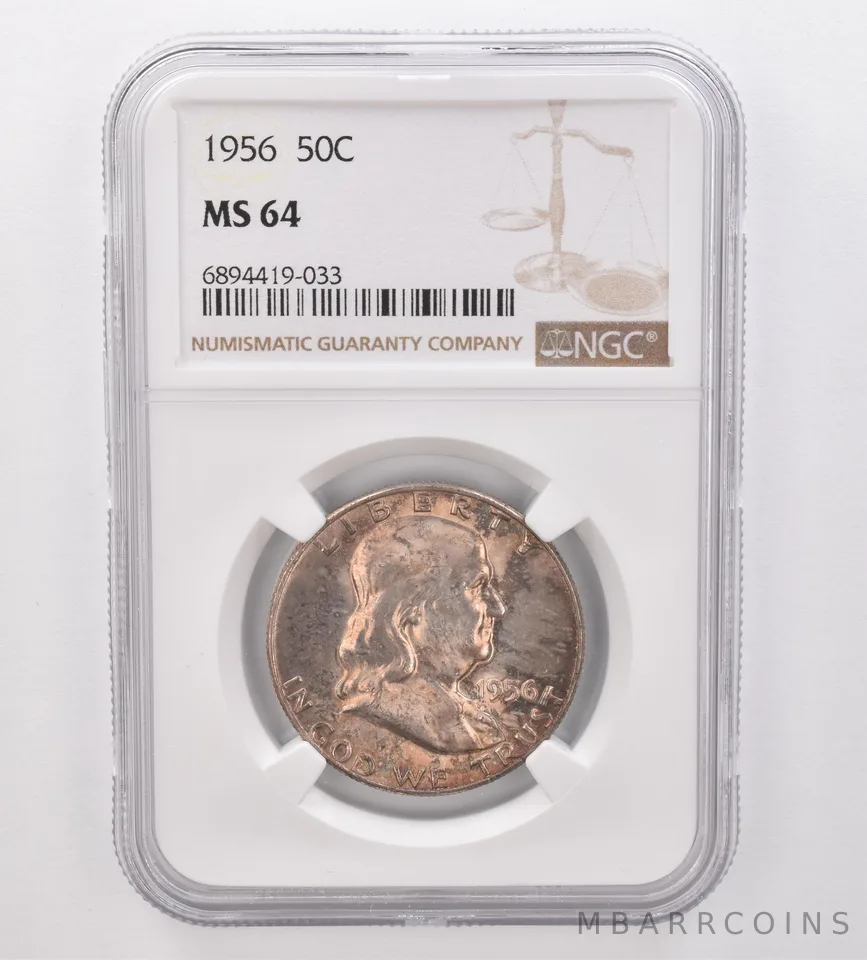 1956 Franklin Half Dollar MS64 NGC Beautiful Tone *9887