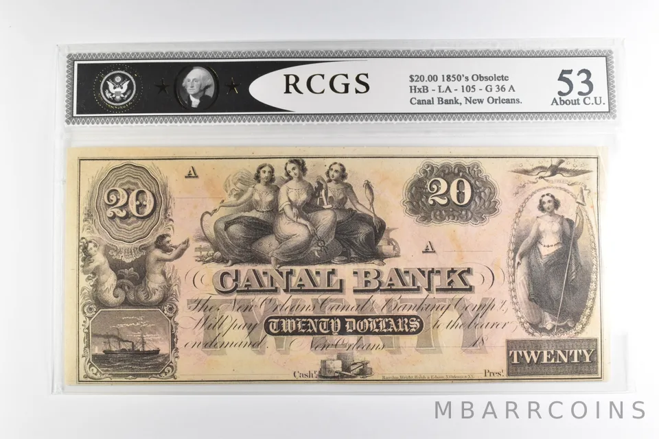 $20 1850s New Orleans, LA Canal Bank Note *8206