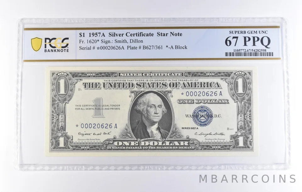 1957 A $1 Silver Certificate Star Note Fr#1620* Superb Gem Unc 67 PPQ PCGS *8261
