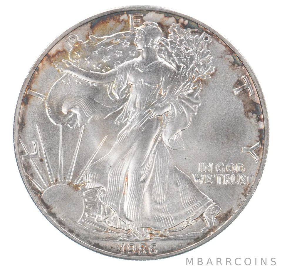 Beautiful Toned - 1986 American Silver Eagle 1 Troy Oz .999 Fine Silver *094