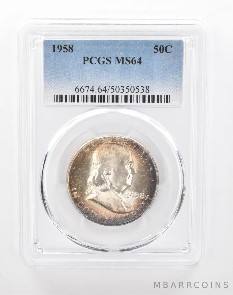 1958 Franklin Half Dollar MS64 PCGS Beautiful Tone *2884