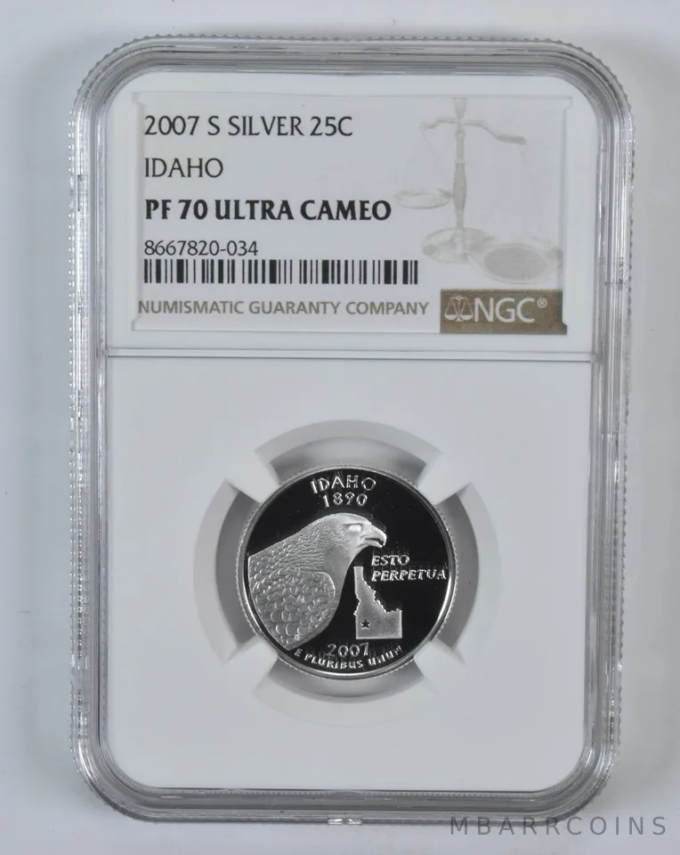 2007-S Washington State Quarter Idaho Silver PF70 UCAM NGC Brown Label