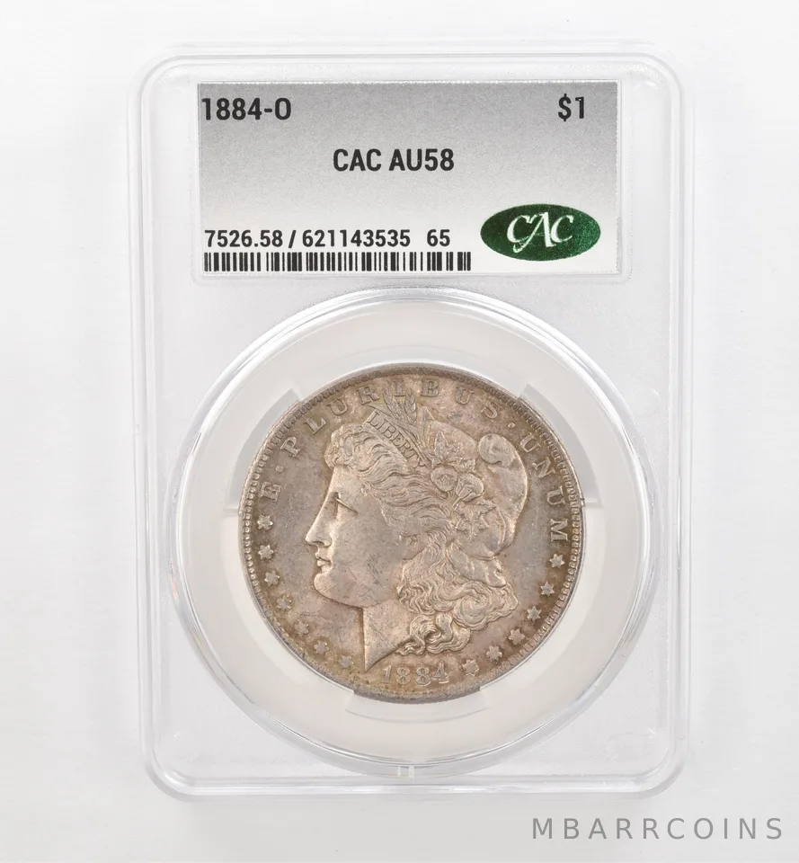 1884-O Morgan Silver Dollar AU58 CAC CACg Beautiful Tone *0488