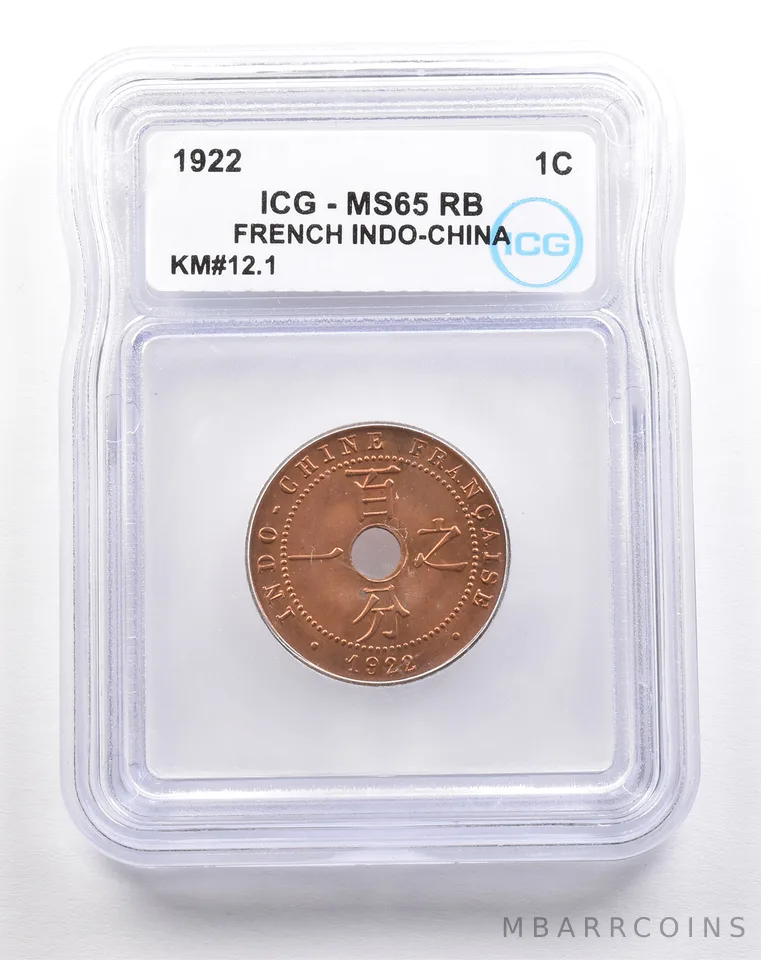 1922 French Indo-China 1 Cent KM#12.1 MS65 RB ICG *5513