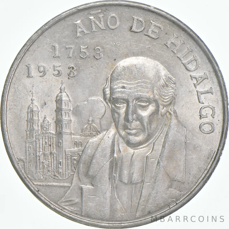 1953 Mo Mexico 5 Pesos .720 Silver Hidalgo Bicentennial BU