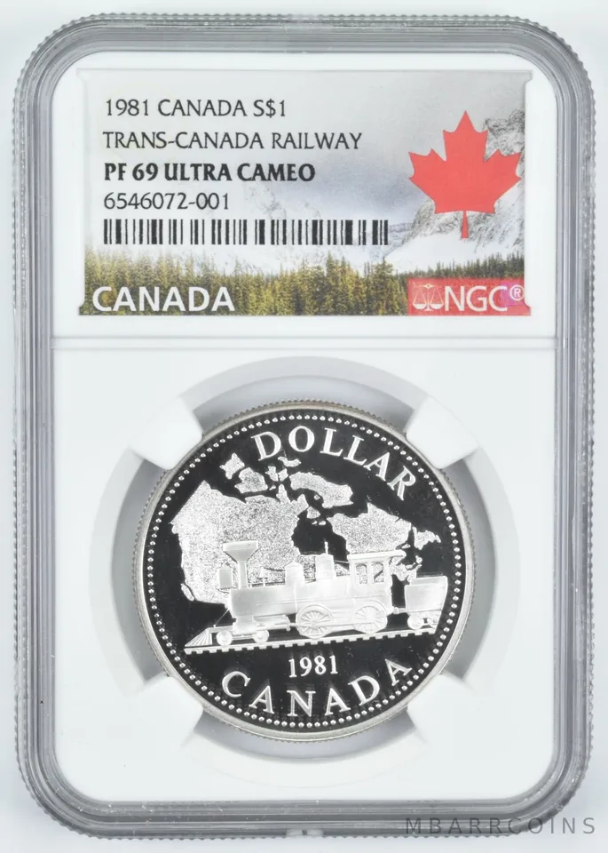 1981 Canada $1 Silver Dollar Trans-Canada Railway PF69 NGC Canada Lbl