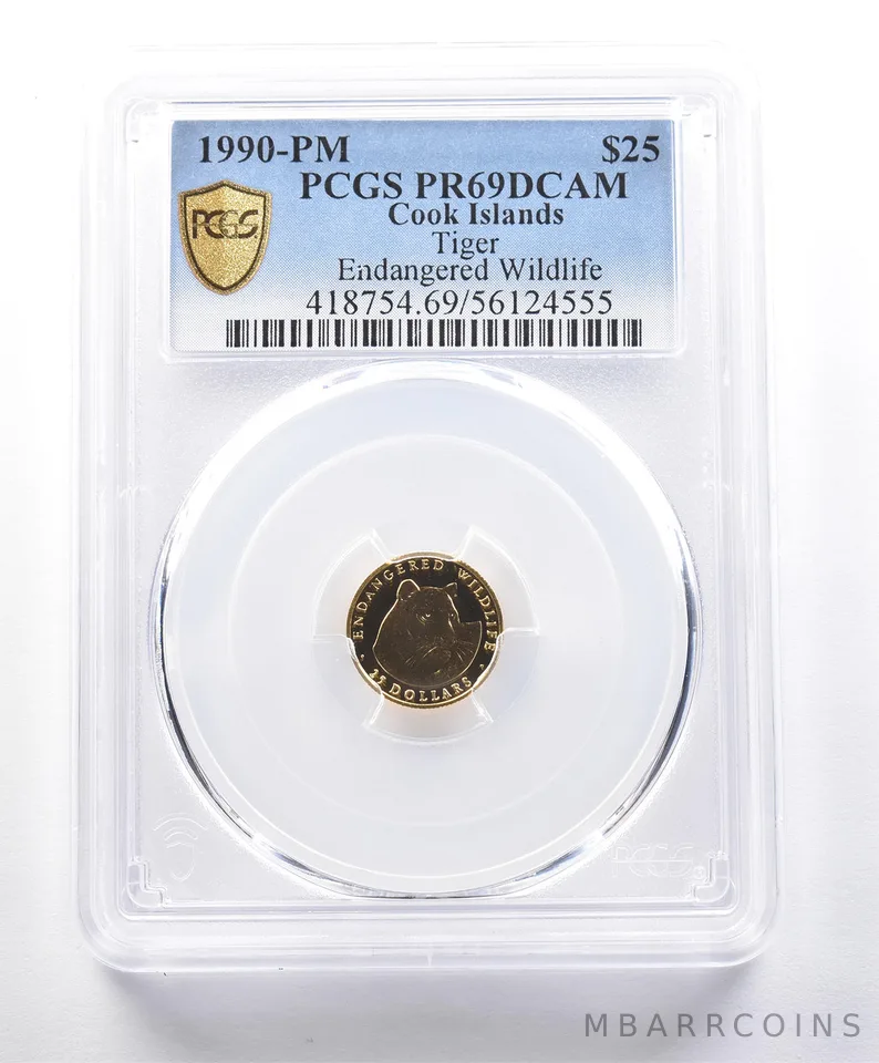 1990 PM Cook Islands $25 Endangered Wildlife Tiger Gold PR69 DCAM PCGS *4139