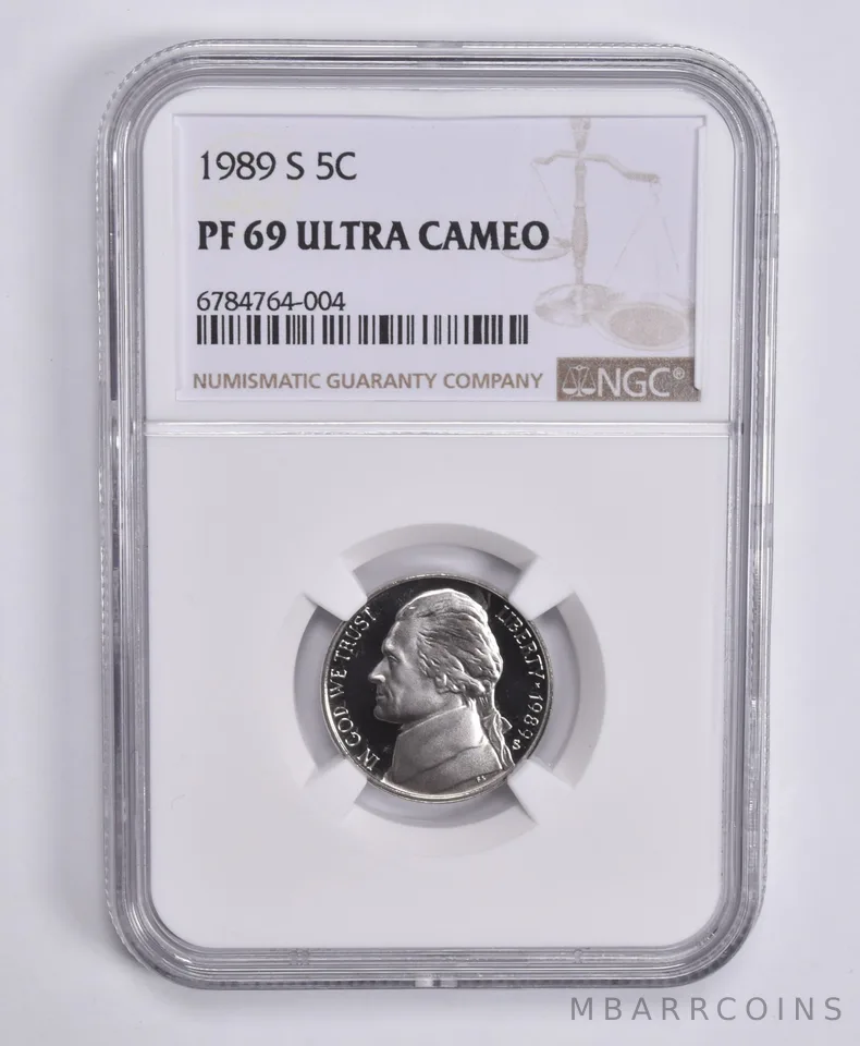 1989-S Jefferson Nickel 5c PF69 UCam NGC Brown Lbl