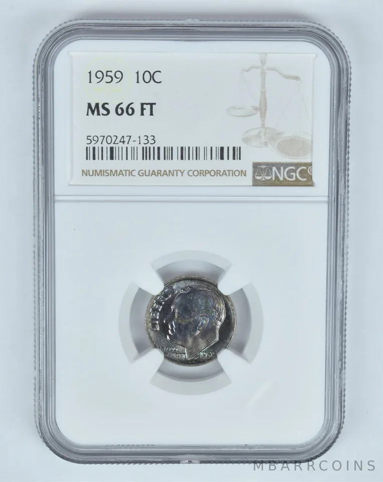 MS66 FT 1959 Roosevelt Dime - Graded NGC Blueberry Toned a8916