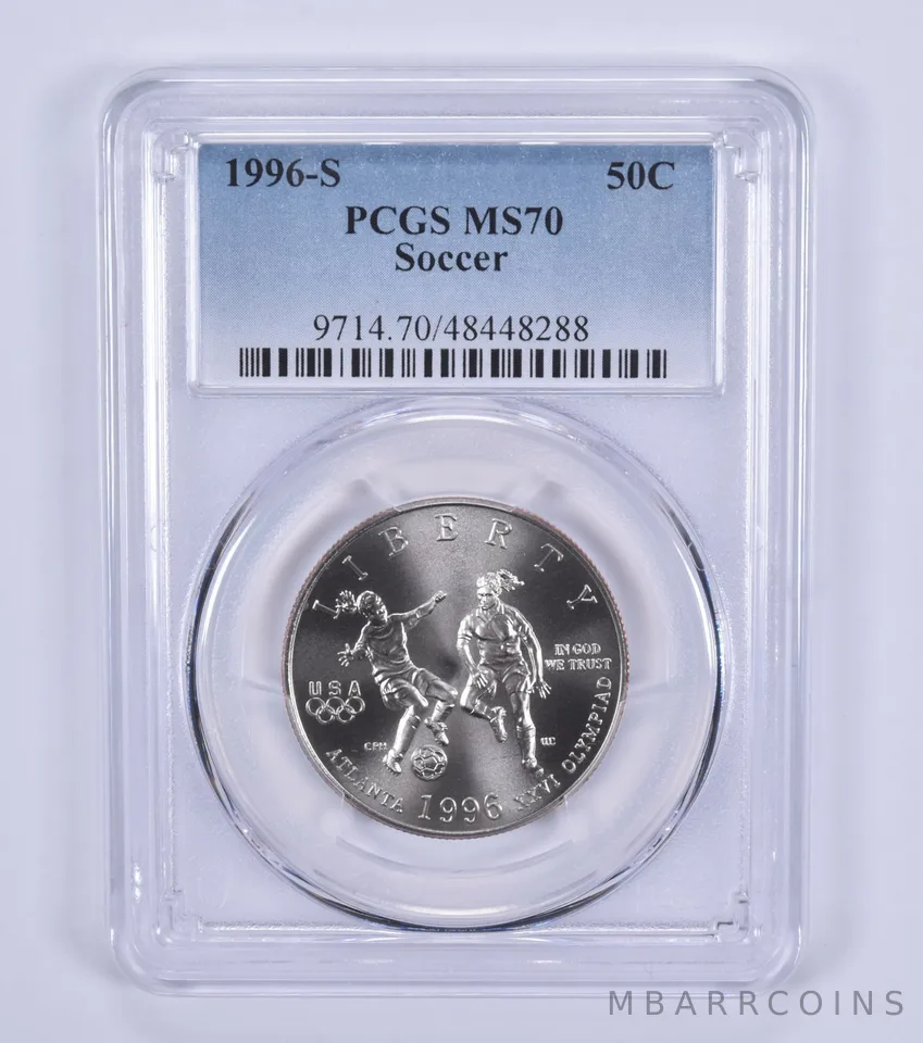 1996-S Olympic Soccer Commemorative Half Dollar MS70 PCGS Blue Label