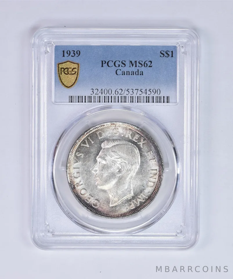 1939 Canada 1 Dollar Silver MS62 PCGS Peripheral Tone *8033