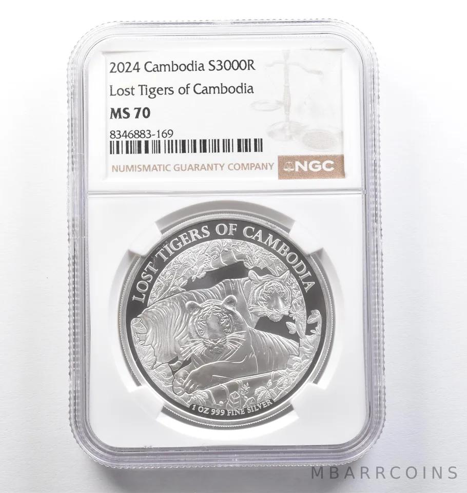 2024 Cambodia 3000 Riels Lost Tigers Of Cambodia 1 Oz Silver MS70 NGC *9485