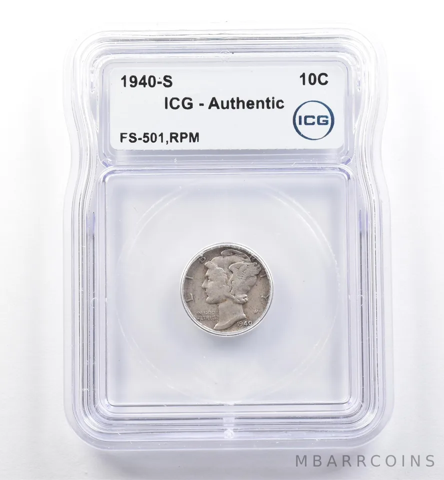 1940-S Mercury Dime FS-501 RPM Authentic ICG *5997