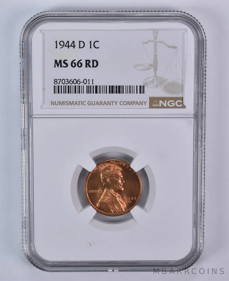 1944-D Lincoln Wheat Cent MS66 RD NGC Brown Label
