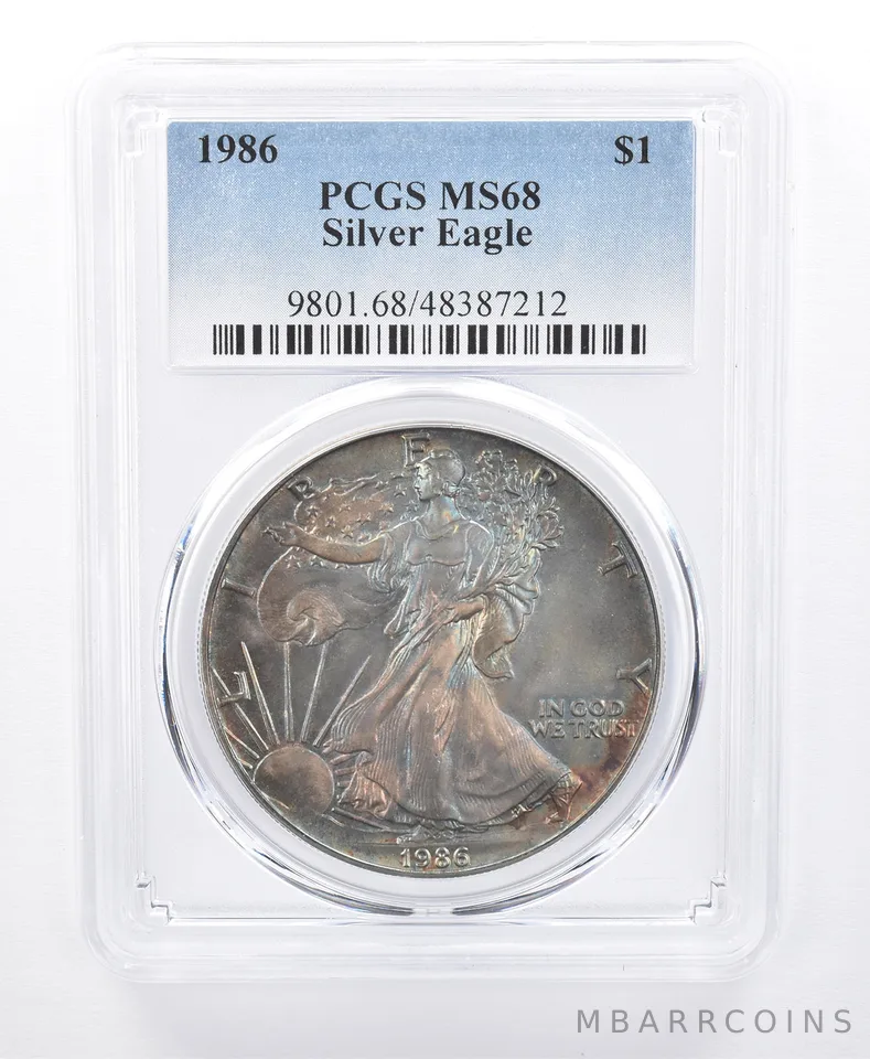 1986 American Silver Eagle MS68 PCGS Monster Tone *8643