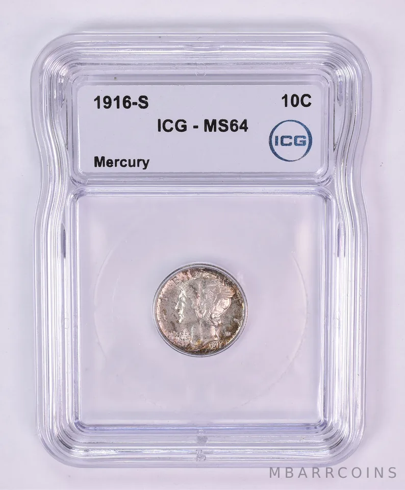 1916-S Mercury Dime MS64 ICG Beautiful Tone *1193