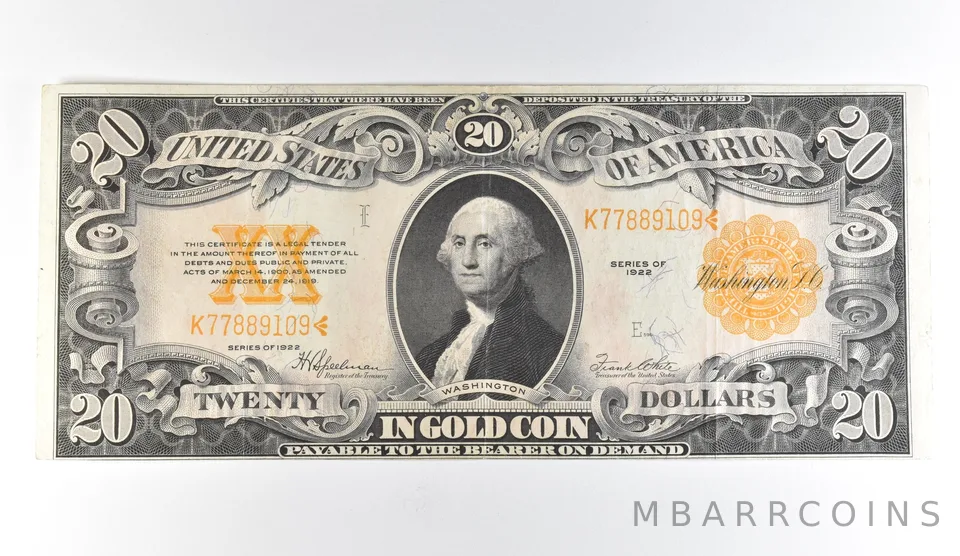 1922 $20 Gold Certificate Large Note Yellow Seal *1705