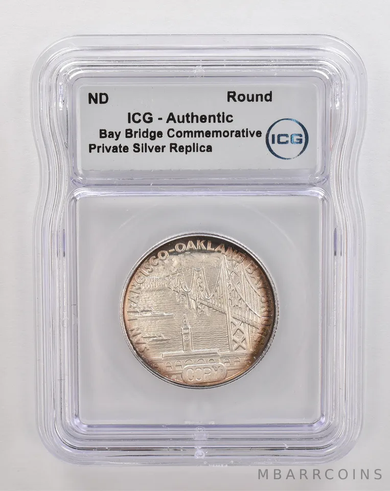 ND Bay Bridge Commemorative Private Silver Round Authentic ICG Nice Tone *4322