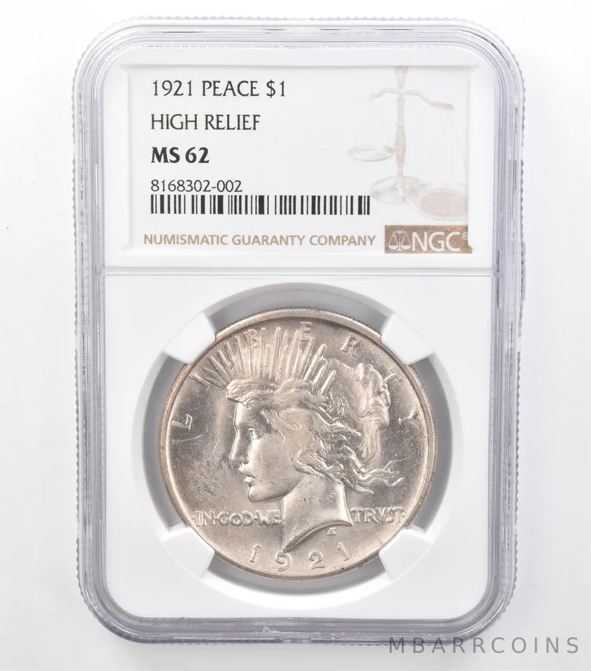 1921 Peace Silver Dollar High Relief MS62 NGC a7007