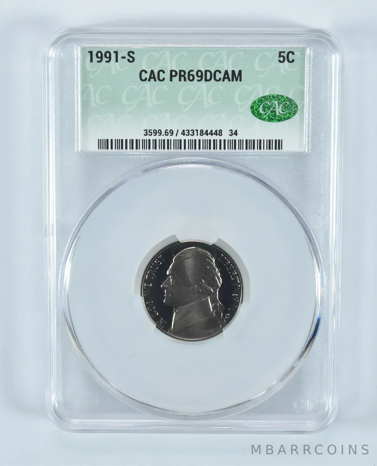 1991-S Jefferson Nickel PR69 DCAM CAC CACg