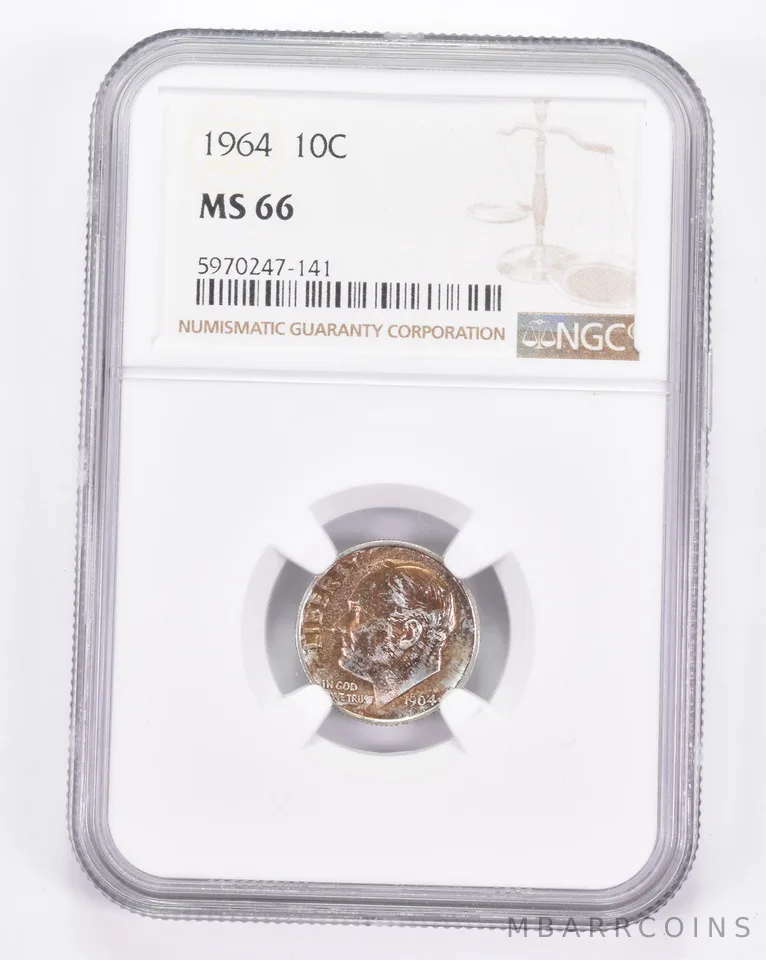 MS66 1964 Roosevelt Dime - Graded NGC *8833