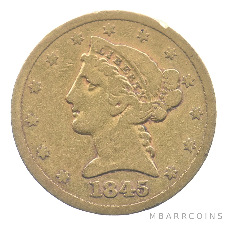 1845 $5 Liberty Head Gold Half Eagle *2316