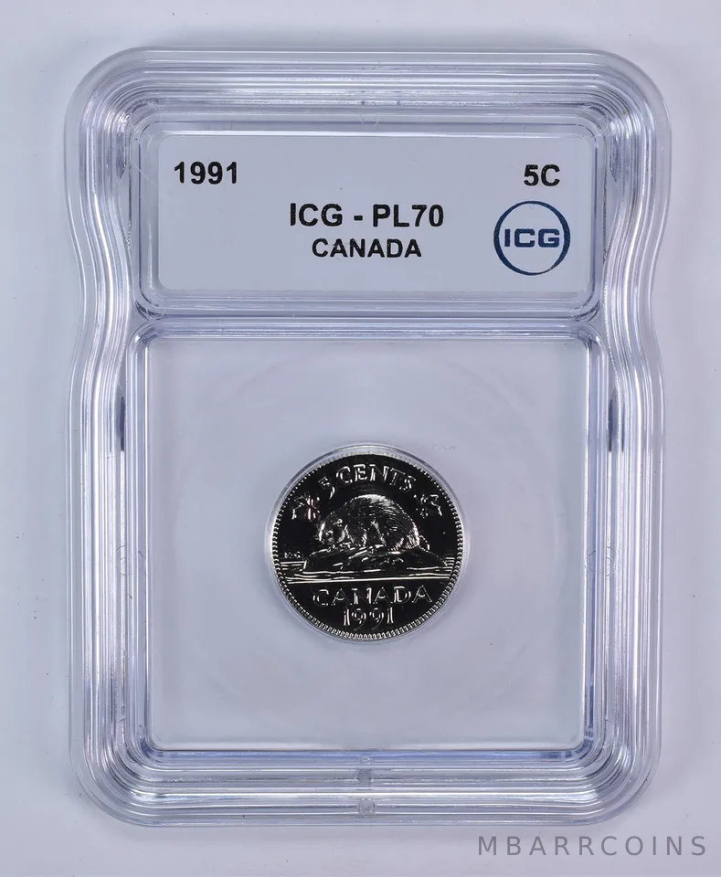 1991 Canada 5 Cents Beaver PL70 ICG
