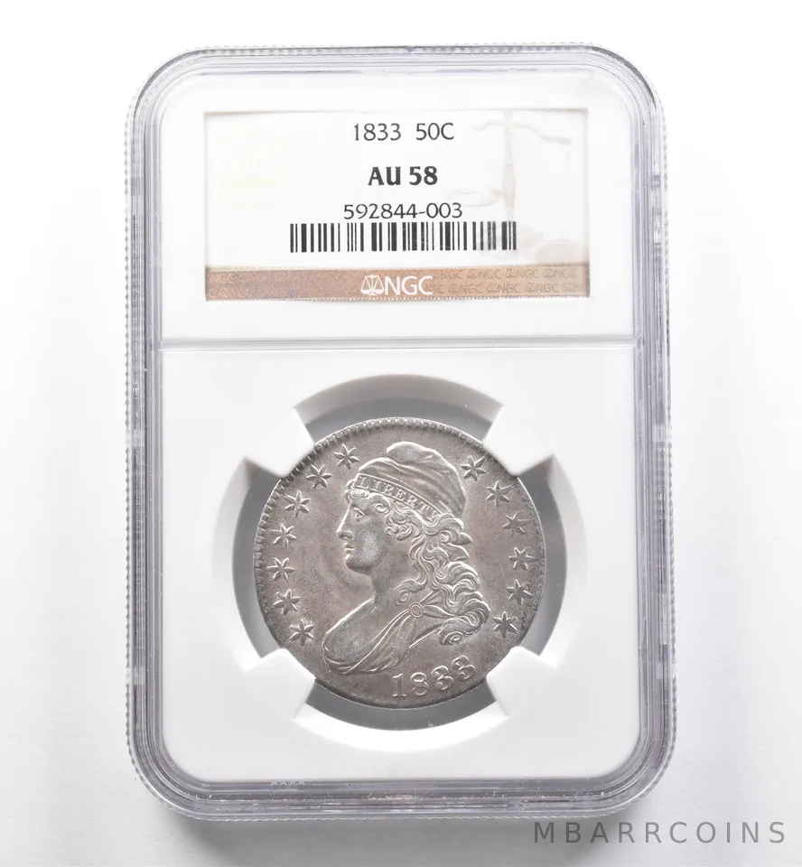 1833 Capped Bust Half Dollar AU58 NGC *7450