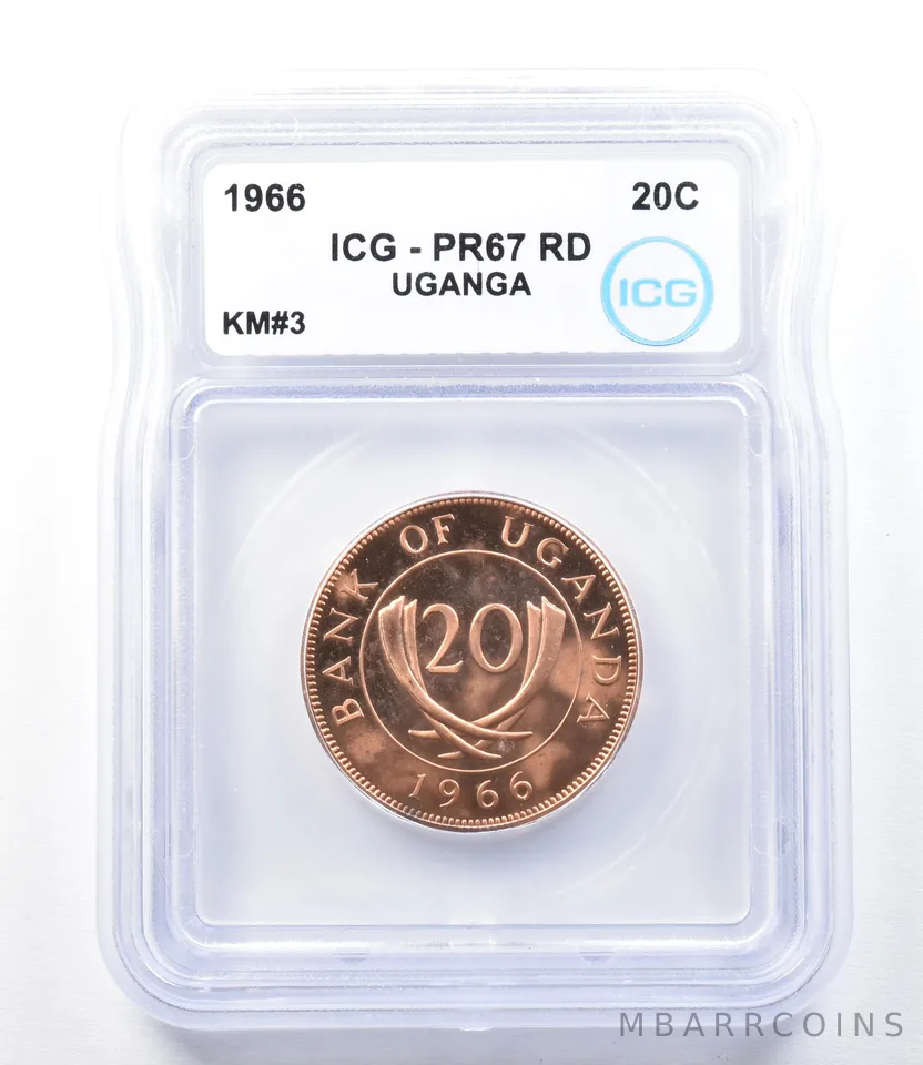 1966 Uganda 20 Cents KM#3 PR67 RD ICG *8919