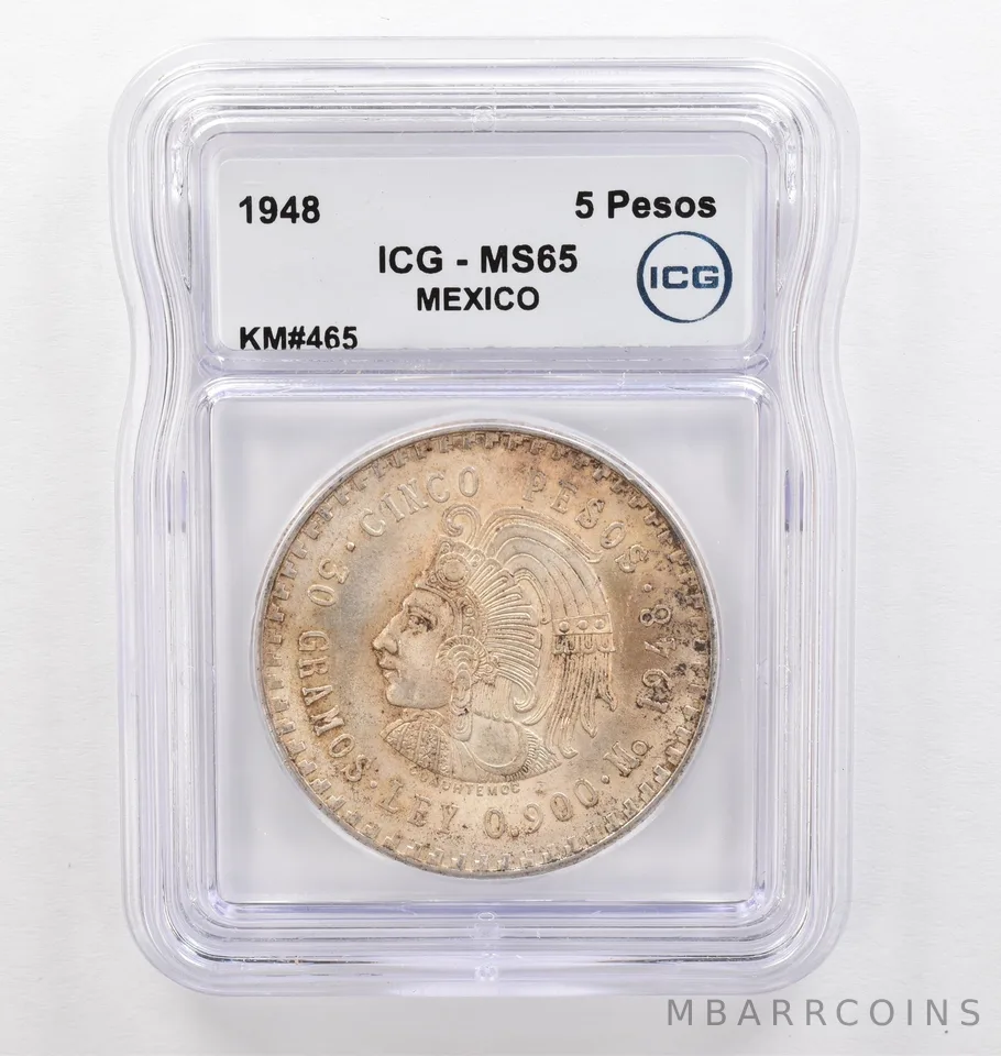 1948 Mo Mexico 5 Pesos KM#465 MS65 ICG Beautiful Tone *0278