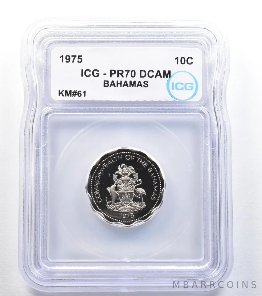 1975 Bahamas 10 Cents KM#61 PR70 DCAM ICG *7974