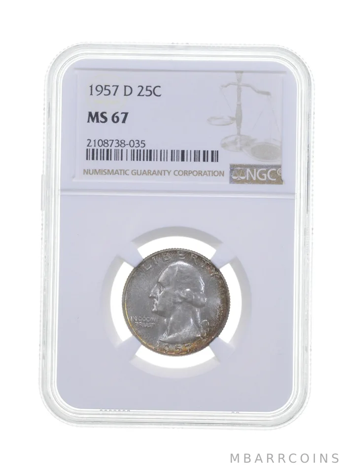 MS67 1957-D Washington Quarter - Graded NGC Insane Color a4215