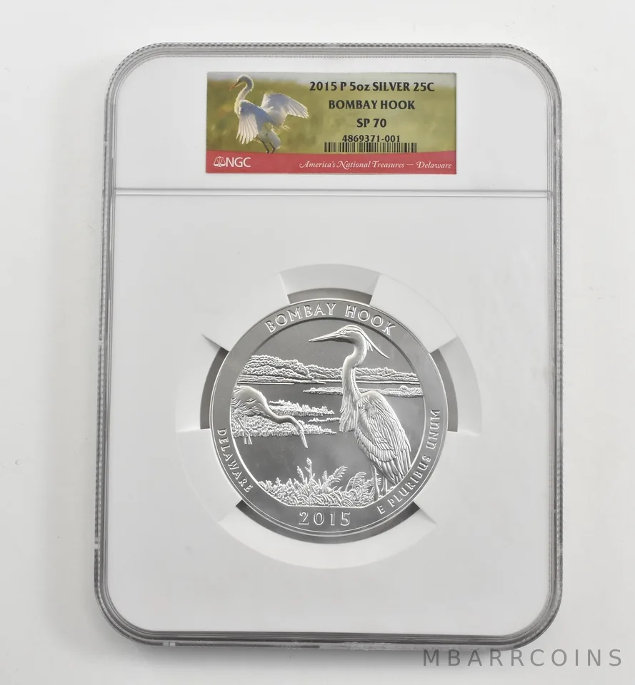 2015-P 5 Oz Silver Quarter America The Beautiful Bombay Hook SP70 NGC *1669