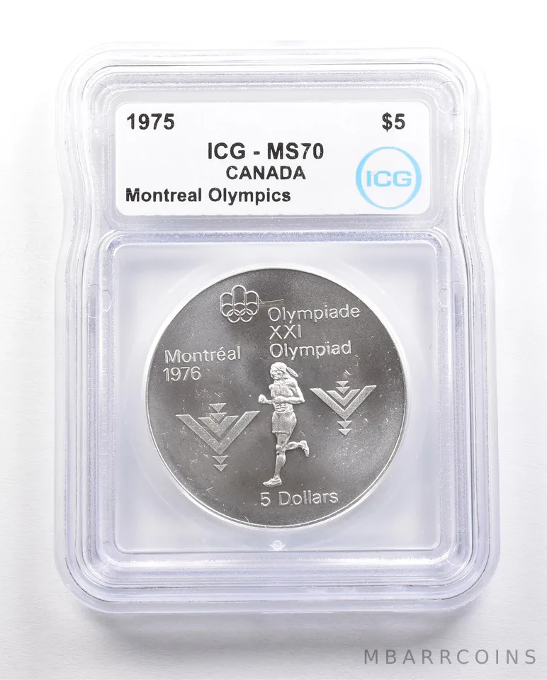 1975 Canada 5 Dollars Silver Montreal Olympics Runner MS70 ICG a5865