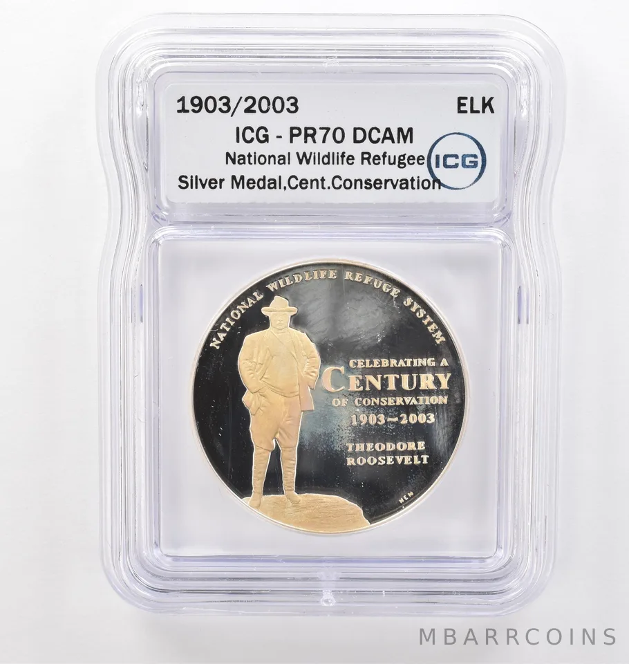 2003 National Wildlife Refuge Elk Silver Medal PR70 DCAM ICG Nice Tone *6194